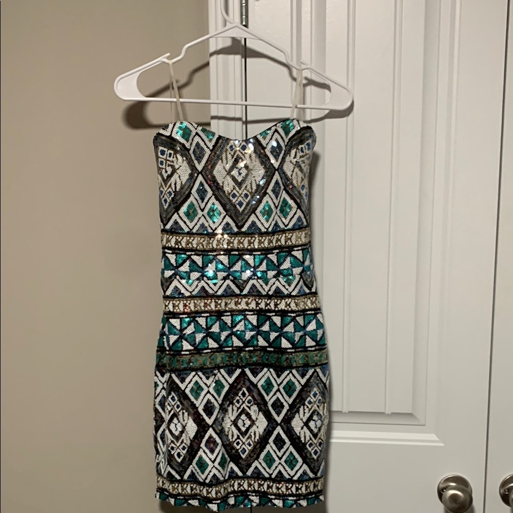 Body Central Black and White Strapless Bodycon Dress